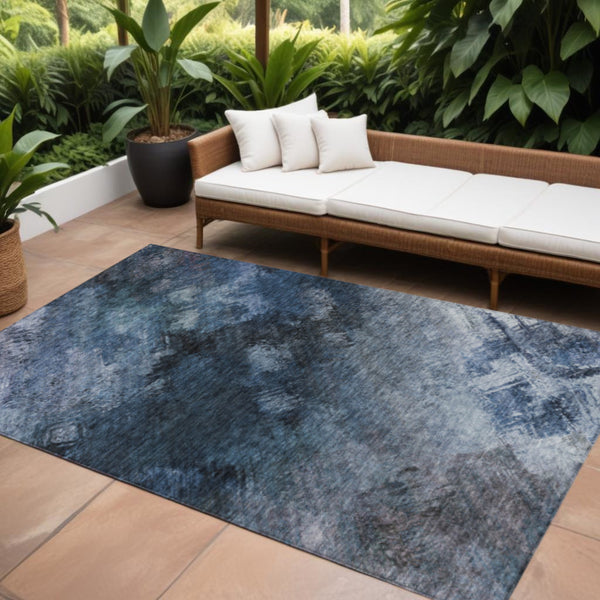 Homeroots 3' Add A Touch Of Elegance With A Navy Blue Abstract Washable Area Rug For Indoor Or Outdoor Use 9' X 12' Polyester 577491