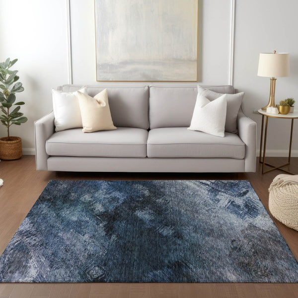 Homeroots 3' Add A Touch Of Elegance With A Navy Blue Abstract Washable Area Rug For Indoor Or Outdoor Use 9' X 12' Polyester 577491