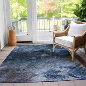 Homeroots 3' Add A Touch Of Elegance With A Navy Blue Abstract Washable Area Rug For Indoor Or Outdoor Use 10' X 14' Polyester 577492