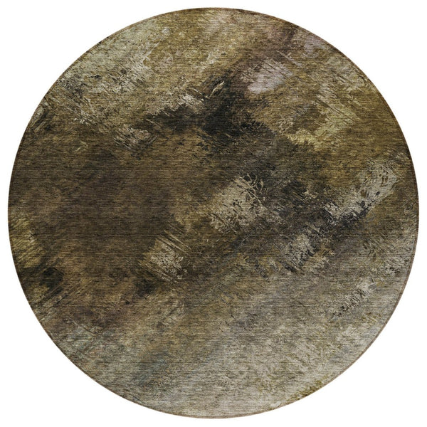 HomeRoots 5' Enhance Your Space with a Chocolate and Beige Abstract Indoor-Outdoor Area Rug for All Settings 8' Round 577495