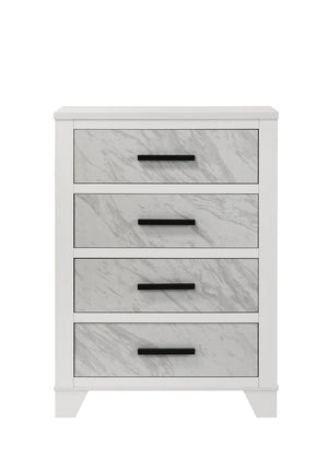 English Elm Contemporary Chest with English Dovetail Drawers, Metal Center Glides, Black Handles, Durable Engineered Wood Finish White 35 L x 19 W x 45 H B2741P396696
