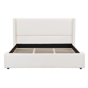 English Elm Elegant Wingback King Bed Tall White Fabric Upholstered Frame for Master Bedroom N769K370471W