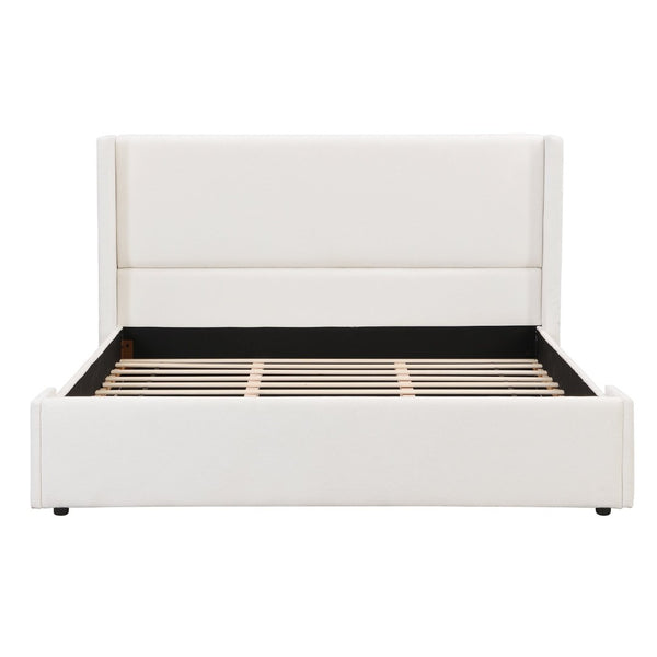 English Elm Elegant Wingback King Bed Tall White Fabric Upholstered Frame for Master Bedroom N769K370471W