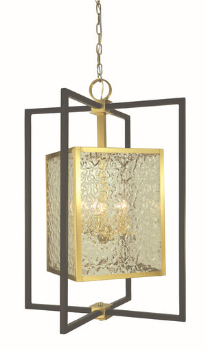 Framburg 5-light Brushed Brass And Matte Black Avery Dining Chandelier - Floating Square Cage With Glass Diffuser Brushed Brass,Matte Black Metal 5775 Br/Mblack