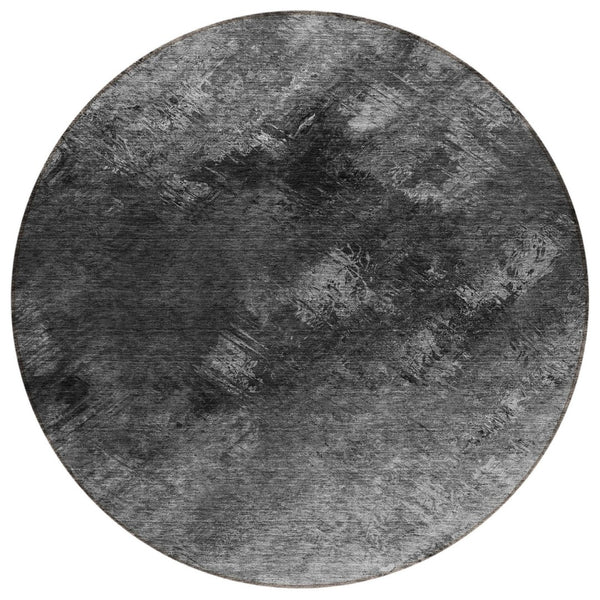 HomeRoots 5' Modern Gray Charcoal and Silver Abstract Area Rug - Washable, Durable, Stylish for Indoors & Outdoors 8' Round 577501