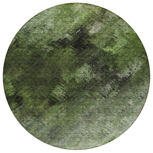 HomeRoots 5' Green and Ivory Abstract Area Rug - Washable, Durable Design for Indoor and Outdoor Spaces 8' Round 577507