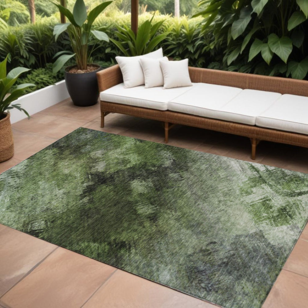 HomeRoots 9' Green and Ivory Abstract Washable Area Rug – Stylish Indoor Outdoor Design for Modern Spaces 9' X 12' 577509