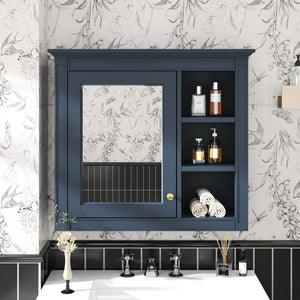 English Elm 30'' Modern Medicine Cabinet Wall Mirror with Hidden Storage and Adjustable Open Shelves for Bath Blue WF318452AAC