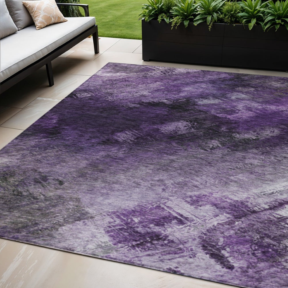 HomeRoots 5' Contemporary Purple Eggplant and Lavender Abstract Washable Area Rug for Indoor and Outdoor Use 5' X 8' 577512