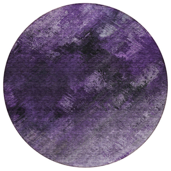 HomeRoots 5' Contemporary Purple Eggplant and Lavender Abstract Washable Area Rug for Indoor and Outdoor Use 8' Round 577513