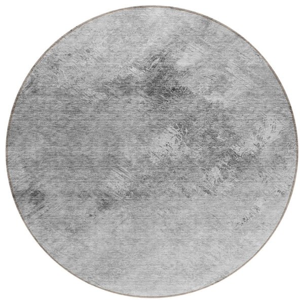 HomeRoots 5' Abstract Silver Gray and Ivory Washable Area Rug - Stylish, Durable, Perfect for Indoor & Outdoor Use 8' Round 577519