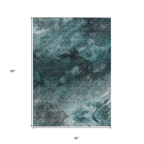 Homeroots 3' Add A Touch Of Elegance With A Navy Blue Abstract Washable Area Rug For Indoor Or Outdoor Use 3' X 5' Polyester 577529