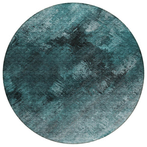 HomeRoots 5' Teal Blue Abstract Washable Area Rug for Indoor and Outdoor Use – Stylish, Durable, Low-Maintenance 8' Round 577531