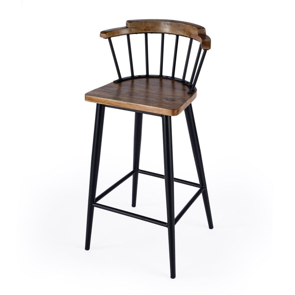 Butler Specialty Merrick Wood And Iron Bar Stool With Spindle Backrest - Timeless Elegance For Your Kitchen Or Bar Brown Iron,Mango Solids 5775330-butler