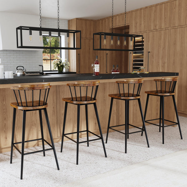 Butler Specialty Merrick Wood And Iron Bar Stool With Spindle Backrest - Timeless Elegance For Your Kitchen Or Bar Brown Iron,Mango Solids 5775330-butler