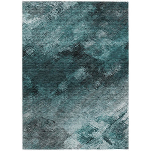 HomeRoots 9' Teal Blue Aqua and Gray Abstract Area Rug - Durable, Washable, Indoor-Outdoor Versatility for Modern Spaces 9' X 12' 577533