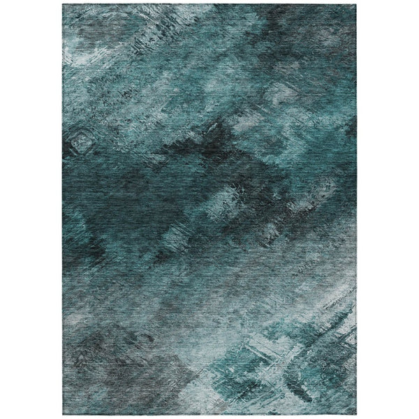 HomeRoots 9' Teal Blue Aqua and Gray Abstract Area Rug - Durable, Washable, Indoor-Outdoor Versatility for Modern Spaces 9' X 12' 577533