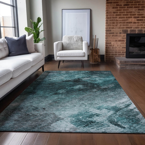 Homeroots 3' Add A Touch Of Elegance With A Navy Blue Abstract Washable Area Rug For Indoor Or Outdoor Use 9' X 12' Polyester 577533