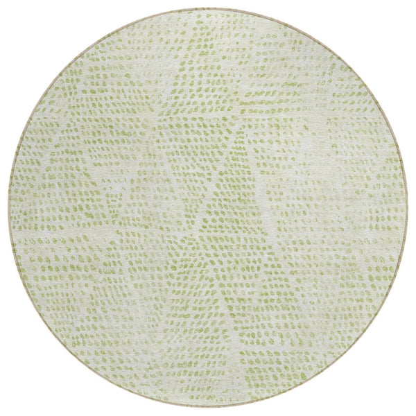 HomeRoots 5' Modern Artichoke Green & Ivory Geometric Area Rug - Durable, Washable for Indoor & Outdoor Use 8' Round 577537