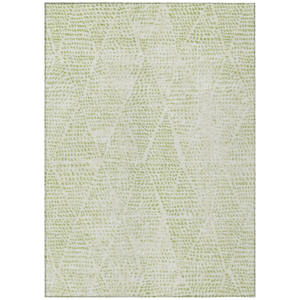 HomeRoots 5' Modern Artichoke Green & Ivory Geometric Area Rug - Durable, Washable for Indoor & Outdoor Use 10' X 14' 577540