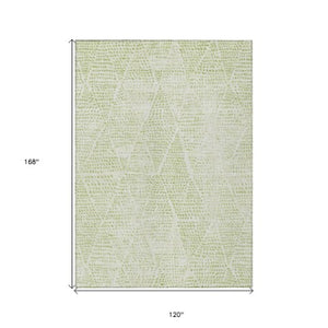 Homeroots 3' Artichoke Green Geometric Washable Area Rug - Durable Indoor Outdoor Design For Versatile Spaces 10' X 14' Polyester 577540