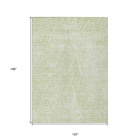 Homeroots 3' Artichoke Green Geometric Washable Area Rug - Durable Indoor Outdoor Design For Versatile Spaces 10' X 14' Polyester 577540
