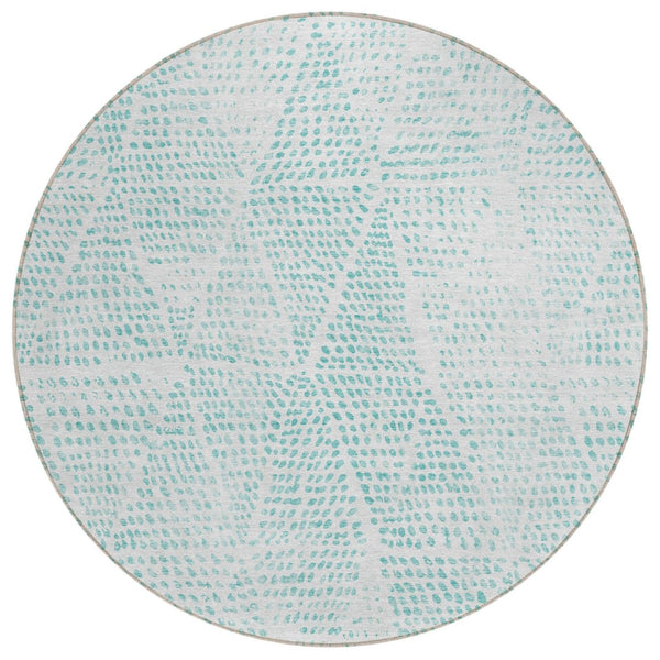 HomeRoots 5' Aqua and Ivory Geometric Indoor Outdoor Area Rug - Durable, Washable, Stylish for Any Space 8' Round 577543