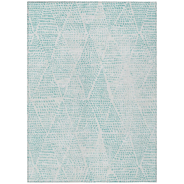 HomeRoots 9' Aqua and Ivory Geometric Area Rug - Stylish, Washable Indoor/Outdoor Rug for High-Traffic Spaces 9' X 12' 577545