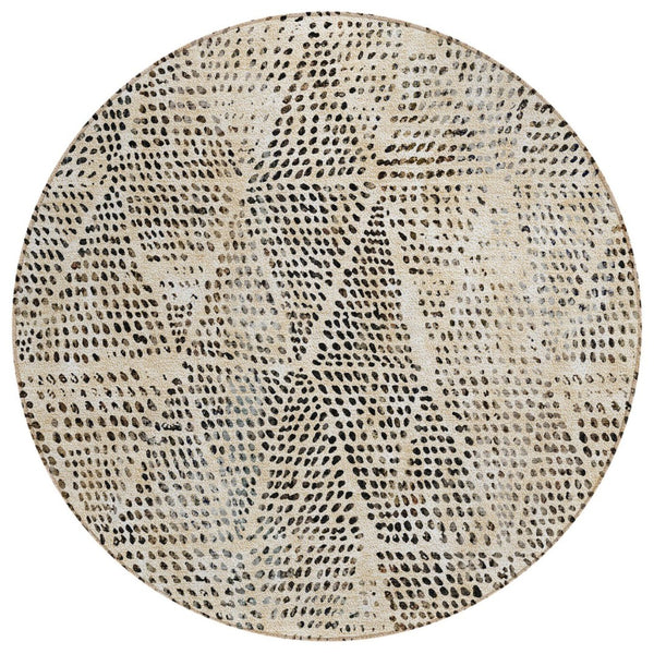 HomeRoots 5' Modern Geometric Area Rug in Beige, Ivory & Black - Washable, Versatile Indoor/Outdoor Style 8' Round 577549