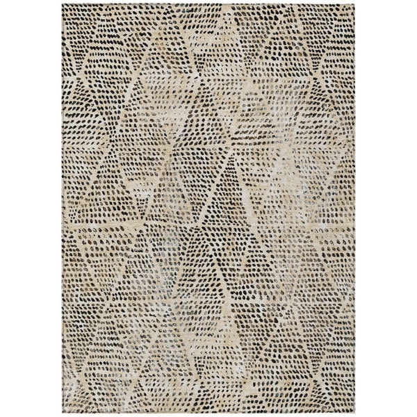 HomeRoots 9' Geometric Beige Ivory and Black Washable Area Rug for Indoor Outdoor Use - Durable & Stylish Decor 9' X 12' 577551