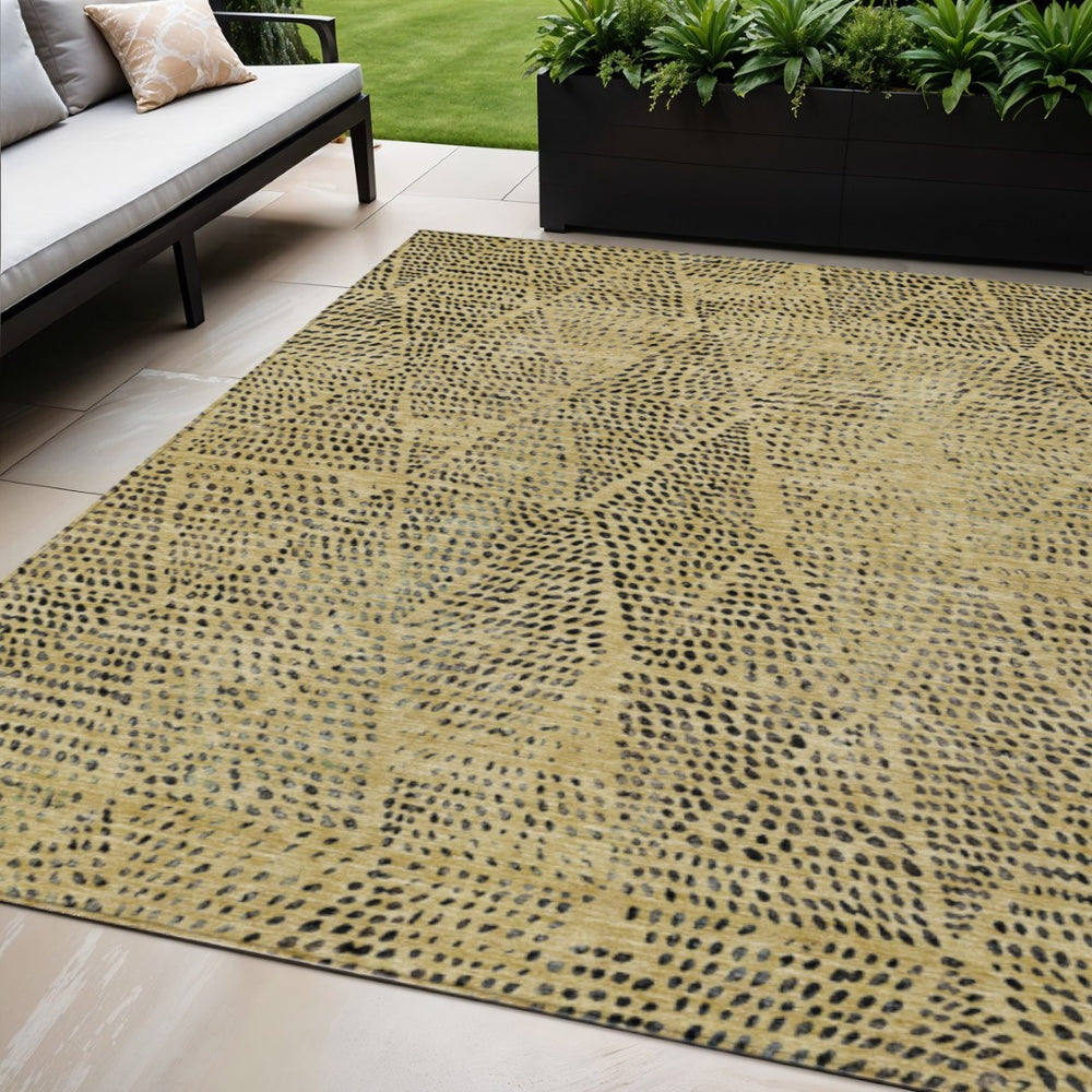 HomeRoots 5' Modern Gold, Black, and Charcoal Geometric Area Rug - Washable for Indoor and Outdoor Durability 5' X 8' 577554