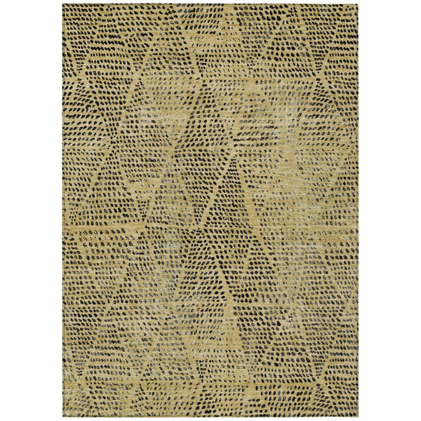 HomeRoots 5' Modern Gold, Black, and Charcoal Geometric Area Rug - Washable for Indoor and Outdoor Durability 8' X 10' 577556