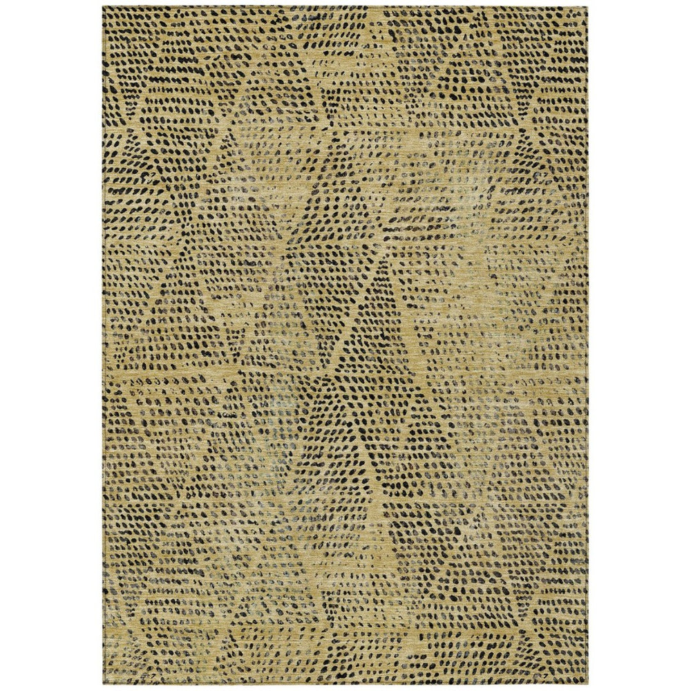HomeRoots 9' Modern Geometric Area Rug in Gold, Black, and Charcoal – Durable, Washable for Indoor & Outdoor Use 9' X 12' 577557