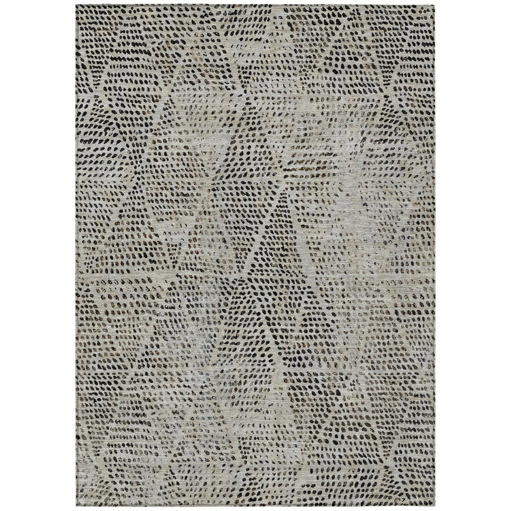 HomeRoots 9' Stylish Gray Beige and Black Geometric Washable Indoor Outdoor Area Rug for Versatile Spaces 9' X 12' 577563