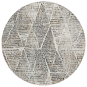 HomeRoots 5' Stylish Ivory and Charcoal Geometric Indoor Outdoor Rug - Washable, Durable, Perfect for High-Traffic Areas 8' Round 577567