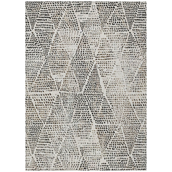 HomeRoots 9' Stylish Ivory Charcoal and Beige Geometric Washable Indoor/Outdoor Area Rug for High Traffic Spaces 9' X 12' 577569