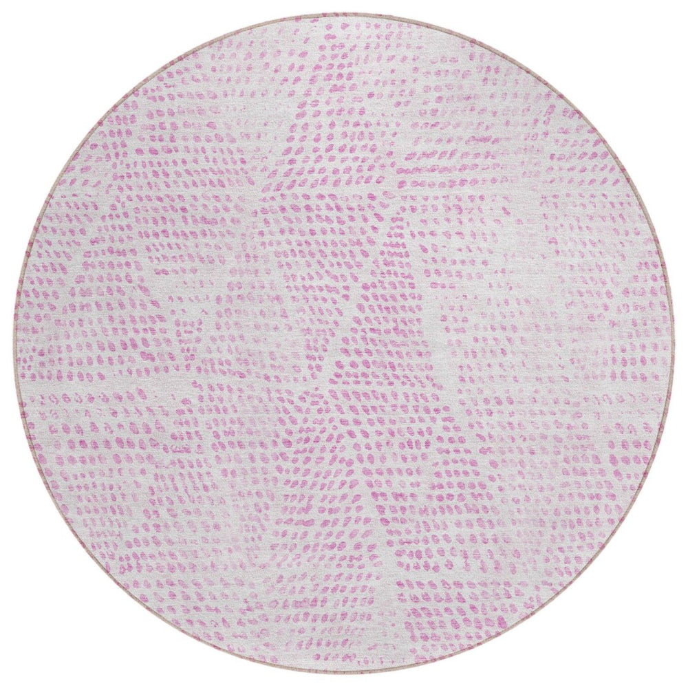 HomeRoots 5' Modern Pink and Ivory Geometric Area Rug – Durable, Washable Design for Indoor & Outdoor Spaces 8' Round 577579