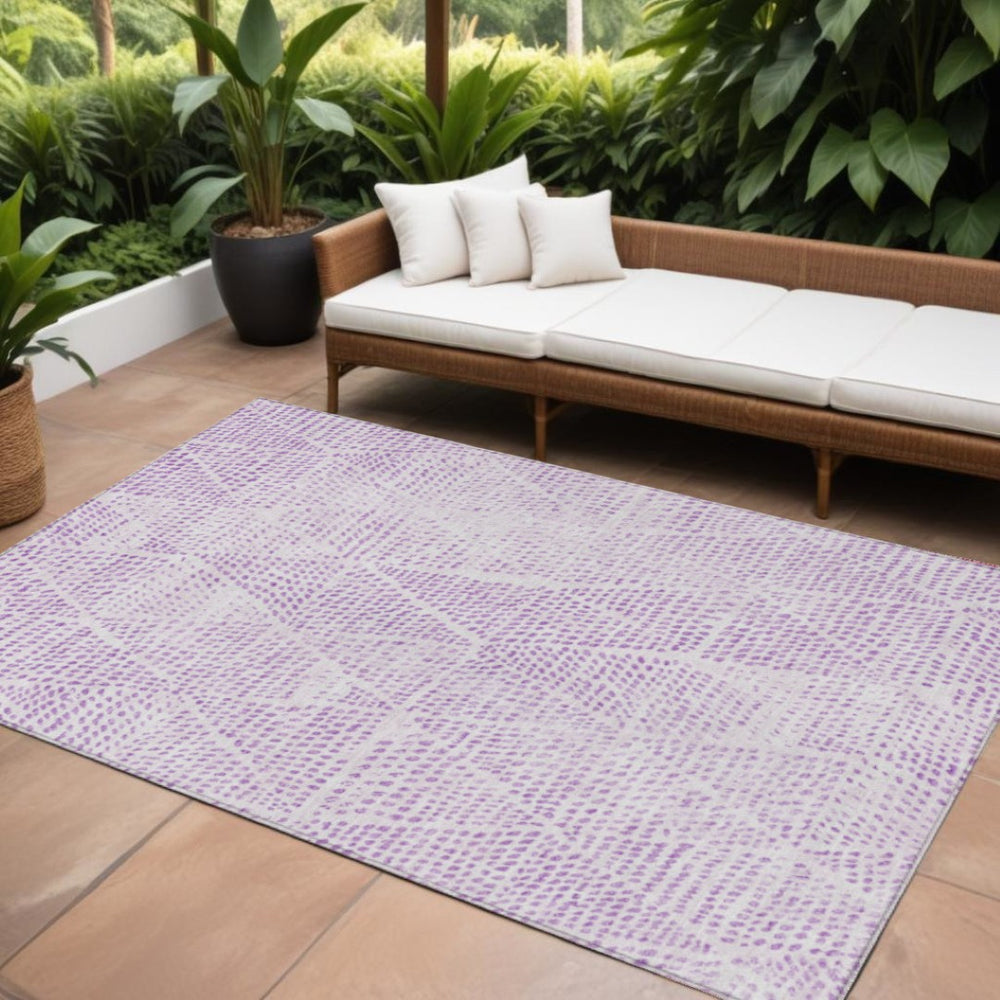HomeRoots 5' Vibrant Purple and Ivory Geometric Washable Area Rug for Indoor and Outdoor High-Traffic Spaces 10' X 14' 577588