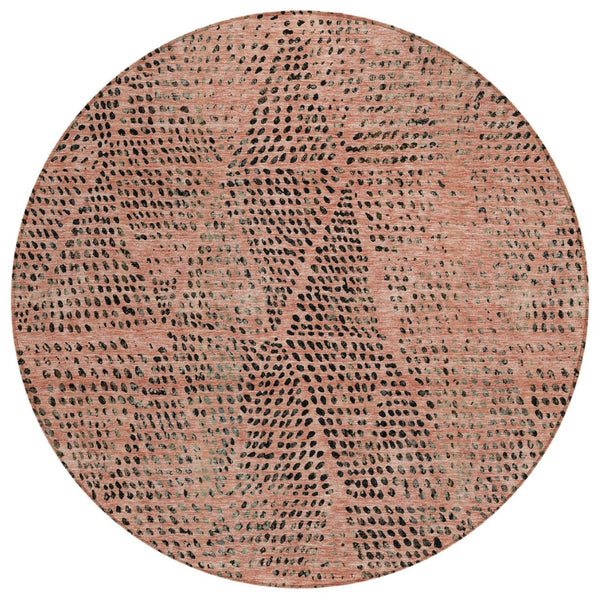 HomeRoots 5' Contemporary Salmon and Charcoal Geometric Area Rug - Washable, Stain-Resistant, Indoor/Outdoor Use 8' Round 577591