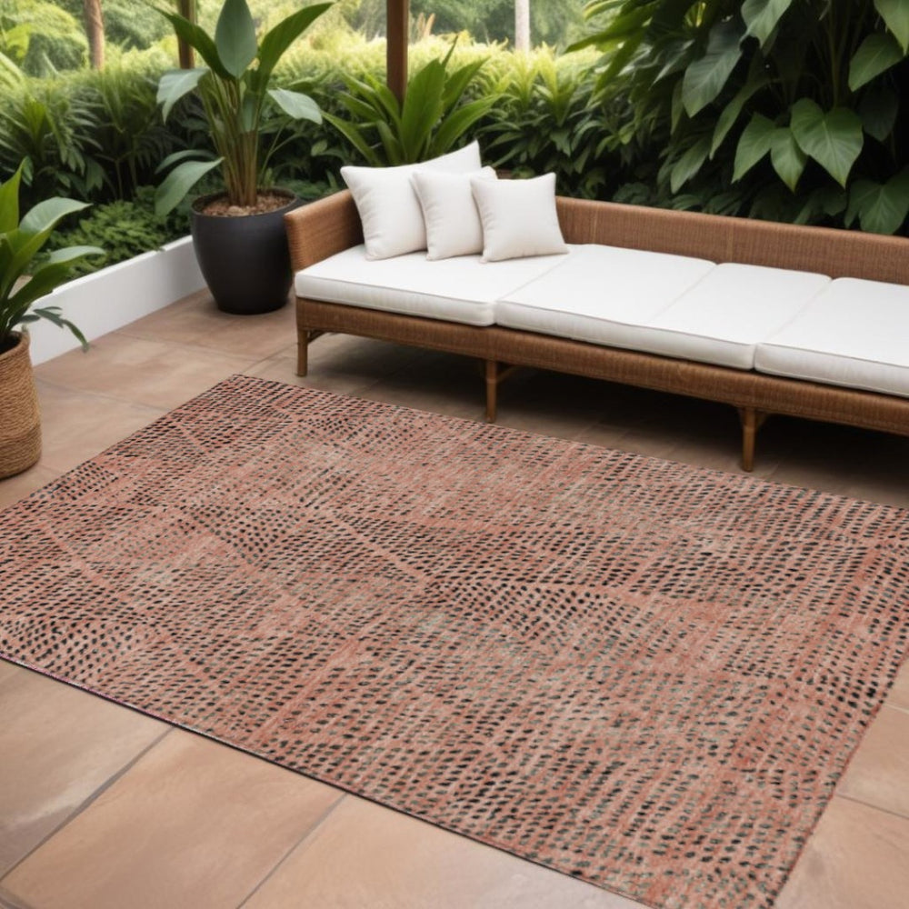 HomeRoots 9' Geometric Salmon Charcoal and Beige Washable Area Rug – Durable for Indoor or Outdoor Spaces 9' X 12' 577593