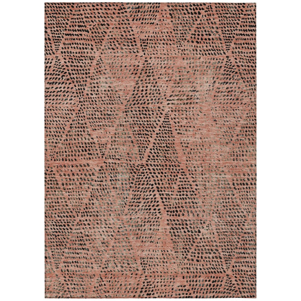 HomeRoots 9' Geometric Salmon Charcoal and Beige Washable Area Rug – Durable for Indoor or Outdoor Spaces 9' X 12' 577593