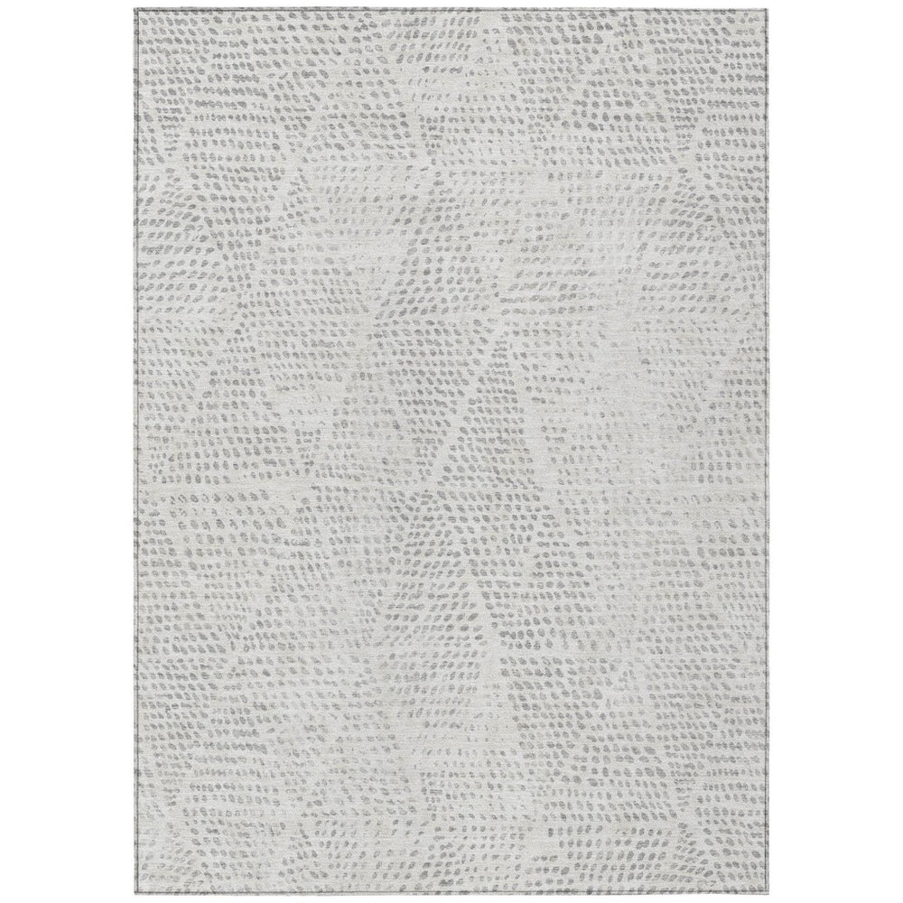 HomeRoots 5' Silver and Ivory Geometric Area Rug - Stylish, Washable, Indoor/Outdoor, Durable for High-Traffic Areas 8' X 10' 577598