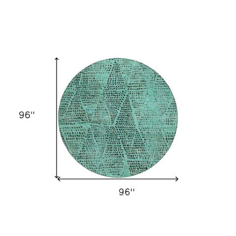Homeroots 3' Artichoke Green Geometric Washable Area Rug - Durable Indoor Outdoor Design For Versatile Spaces 8' Round Polyester 577603