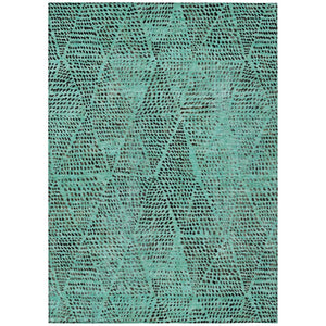 HomeRoots 9' Teal Blue and Charcoal Geometric Area Rug - Washable, Durable, Stylish for Indoor and Outdoor Spaces 9' X 12' 577605