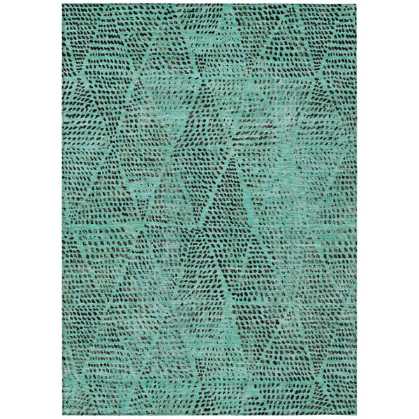 HomeRoots 9' Teal Blue and Charcoal Geometric Area Rug - Washable, Durable, Stylish for Indoor and Outdoor Spaces 9' X 12' 577605