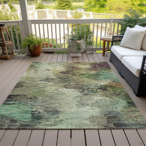 Homeroots 3'' Abstract Washable Indoor Outdoor Area Rug In Beige And Artichoke Green For Versatile Spaces 3' X 5' Polyester 577613