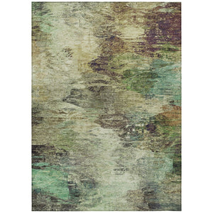 HomeRoots 5' Abstract Washable Area Rug in Beige and Artichoke Green for Indoor and Outdoor Spaces, Durable Design 5' X 8' 577614