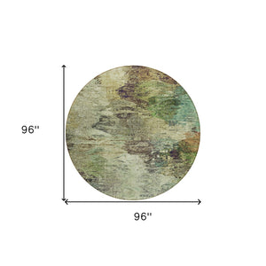 HomeRoots 5' Abstract Washable Area Rug in Beige and Artichoke Green for Indoor and Outdoor Spaces, Durable Design 8' Round 577615