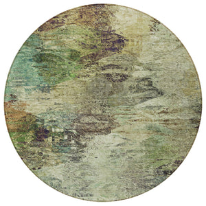 Homeroots 3'' Abstract Washable Indoor Outdoor Area Rug In Beige And Artichoke Green For Versatile Spaces 8' Round Polyester 577615