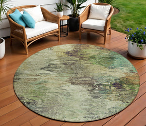 Homeroots 3'' Abstract Washable Indoor Outdoor Area Rug In Beige And Artichoke Green For Versatile Spaces 8' Round Polyester 577615